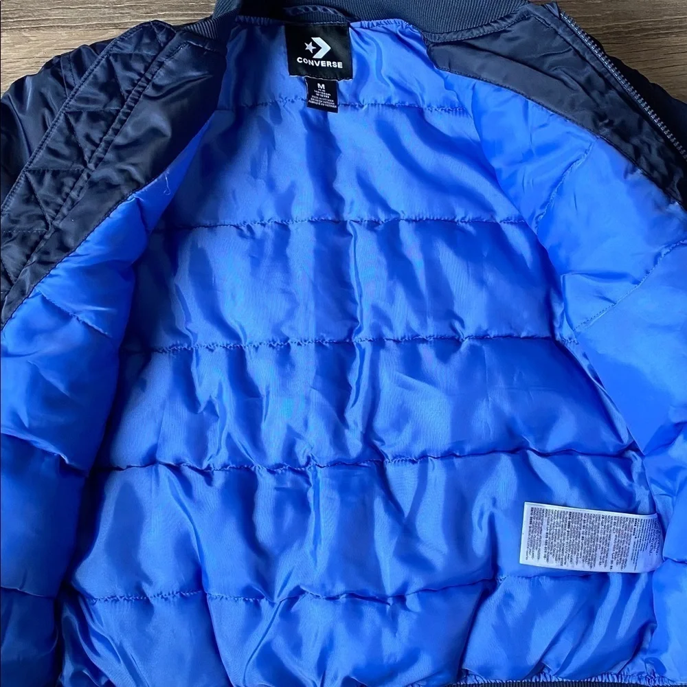 Converse Boys Varsity Bomber Jacket Navy Blue Puffer Sz M 10-12 Yrs Quilted